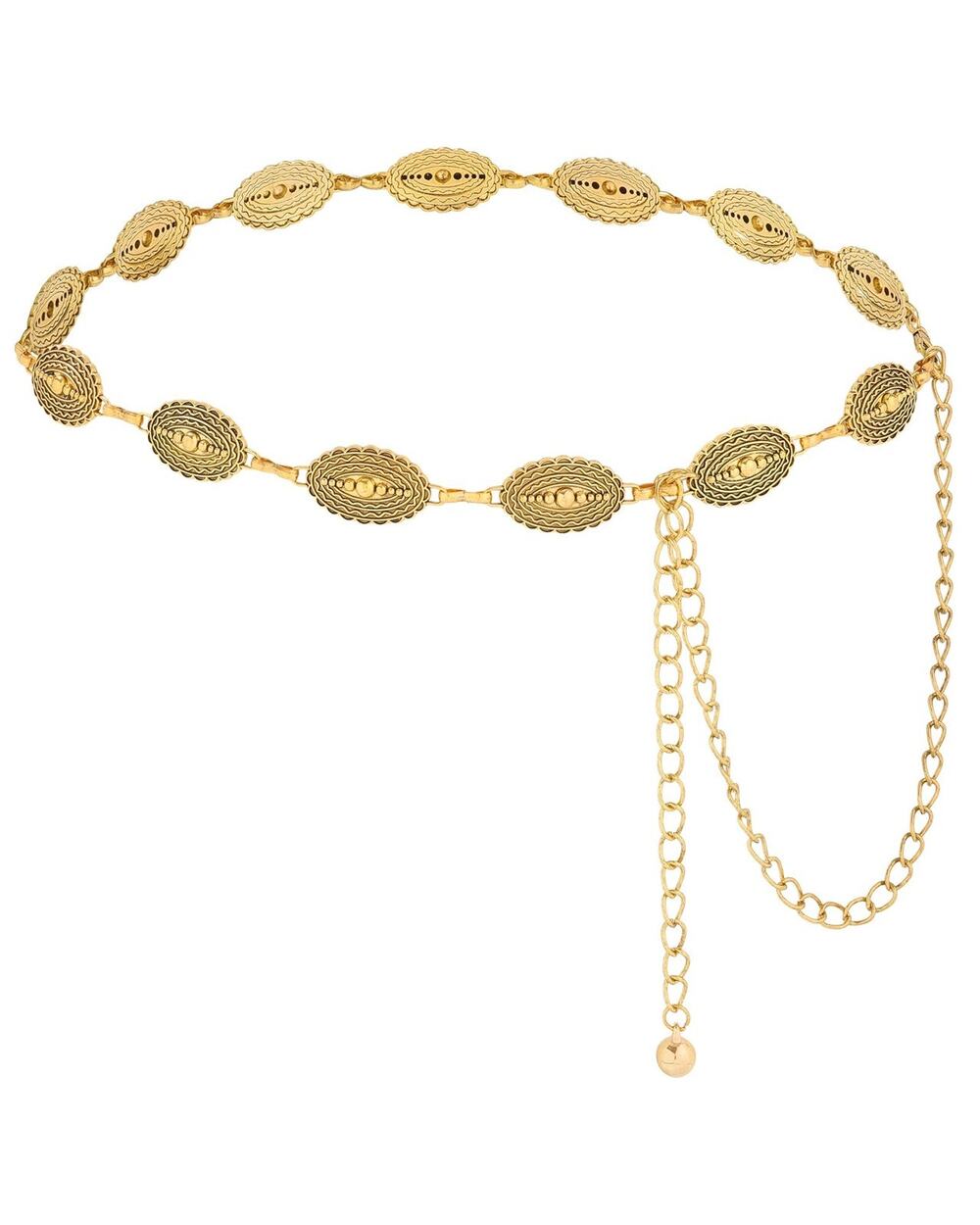 AWAYTR Womens Gold Tone Chain Belt Western Wavy Oval Filigree Adjustable New